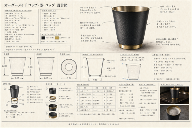 オーダーメイドのデザイン提示に使う設計シート例